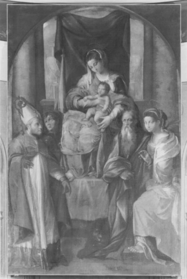 Madonna con Bambino in trono e Santi (dipinto) di Marescalchi Pietro Detto Spada (sec. XVI)