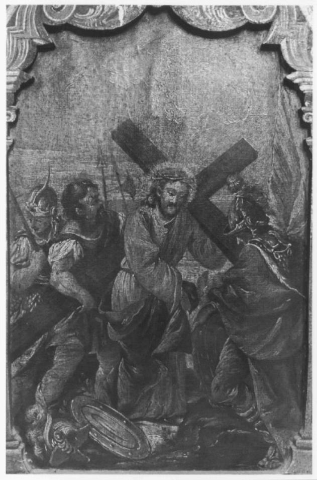 stazione V: Gesù aiutato dal Cireneo a portare la croce (dipinto) di Gabrieli Antonio - ambito veneto (sec. XVIII)