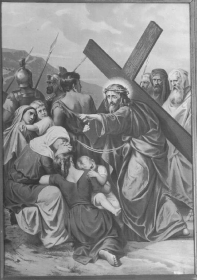 stazione VIII: Gesù consola le donne di Gerusalemme (stampa a colori) - ambito veneto (sec. XX)