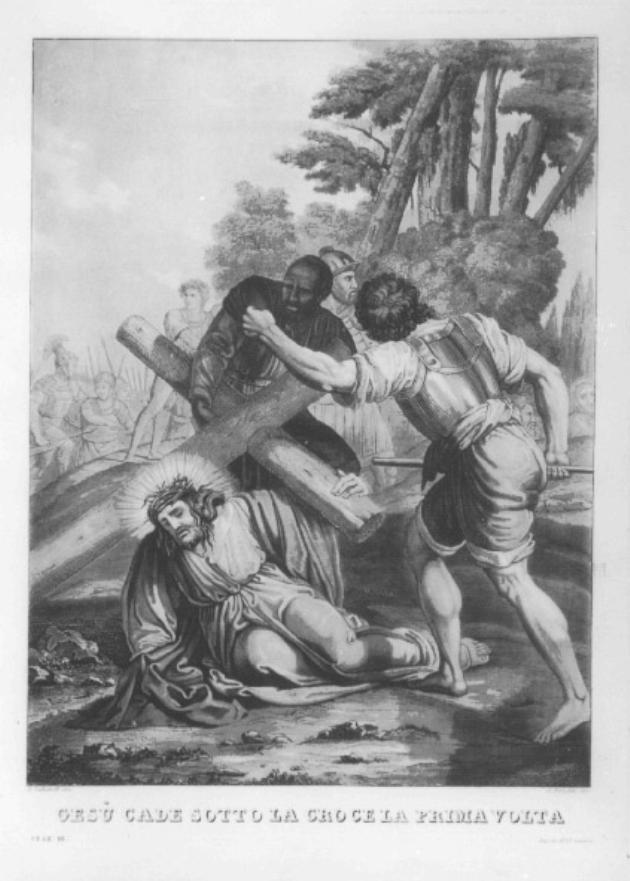 stazione III: Gesù cade sotto la croce la prima volta (stampa) - ambito veneto (primo quarto sec. XIX)