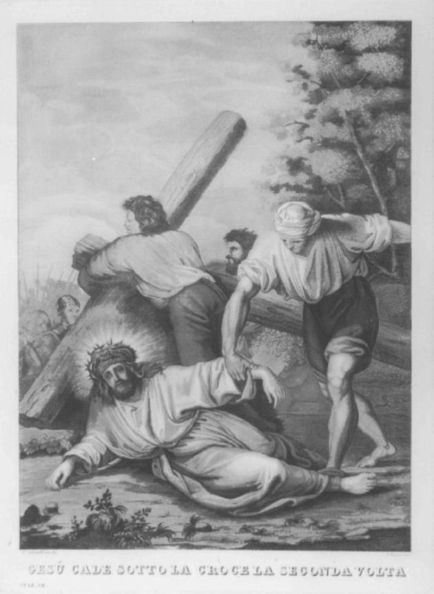stazione VII: Gesù cade sotto la croce la seconda volta (stampa) - ambito veneto (primo quarto sec. XIX)