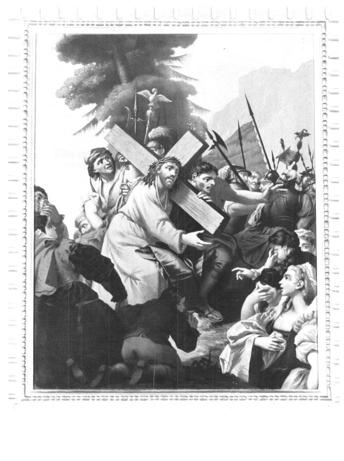 Stazione VII: Gesù cade sotto la croce la seconda volta (stampa a colori) - ambito veneto (secc. XIX/ XX)