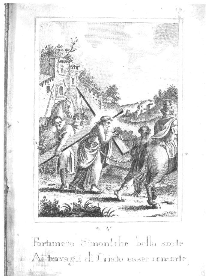 stazione V: Gesù aiutato dal Cireneo a portare la croce (stampa, elemento d'insieme) - ambito veneto (seconda metà sec. XVIII)