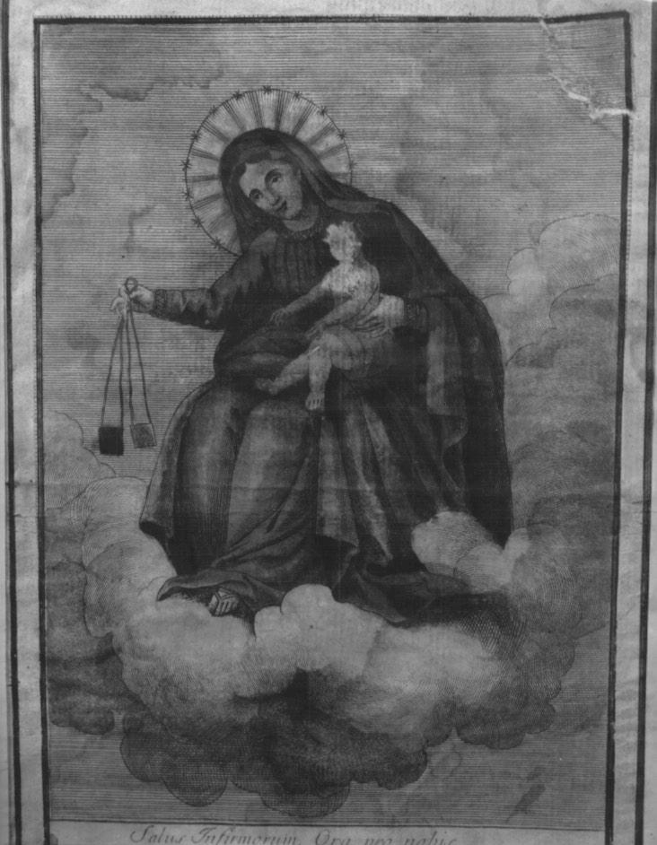 Madonna del Carmelo (stampa colorata a mano tagliata) - ambito veneto (sec. XIX)