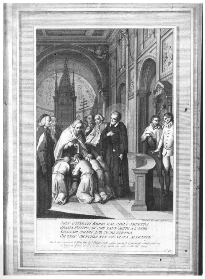 San Filippo Neri fa convertire quattro giovani ebrei (stampa) - ambito veneto (sec. XVIII)