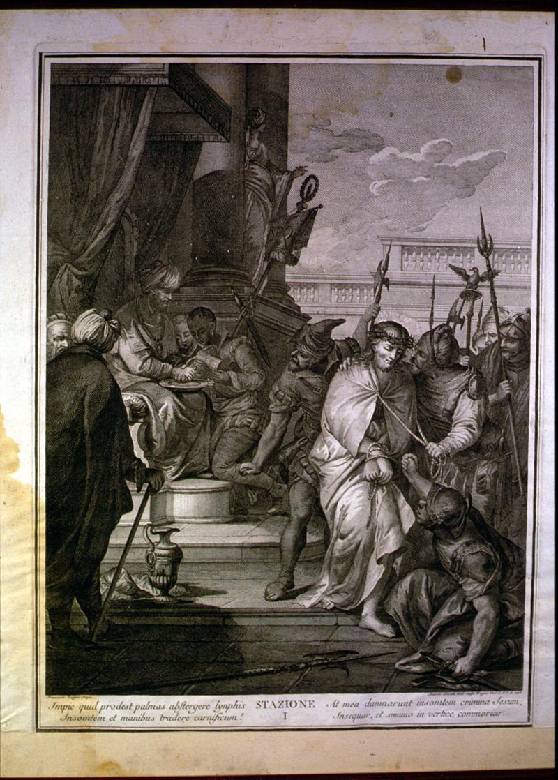 stazione I: Gesù condannato a morte (Via Crucis, elemento d'insieme) di Baratti Antonio (sec. XVIII)