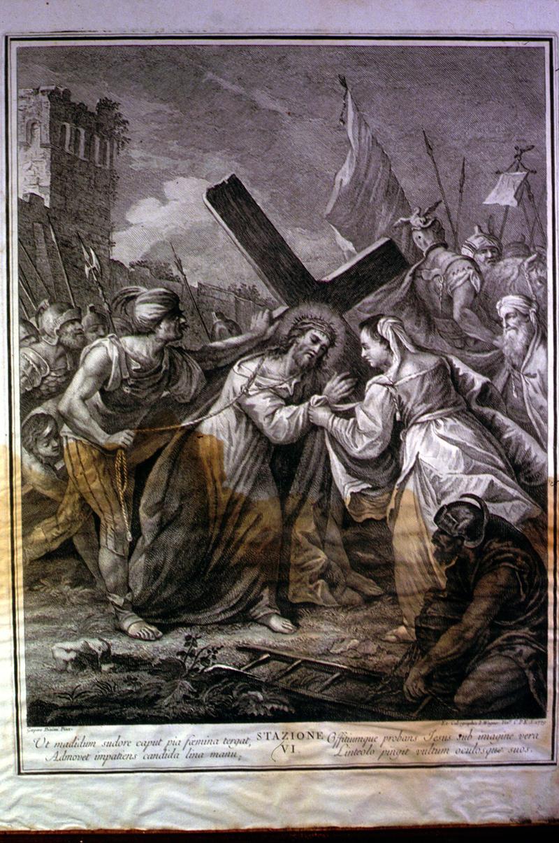 stazione VI: Gesù asciugato dalla Veronica (Via Crucis, elemento d'insieme) di Diziani Gaspare, Wagner Joseph (sec. XVIII)