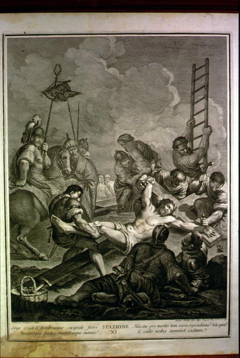 stazione XI: Gesù inchiodato alla croce (Via Crucis, elemento d'insieme) di Fontebasso Francesco, Baratti Antonio (sec. XVIII)
