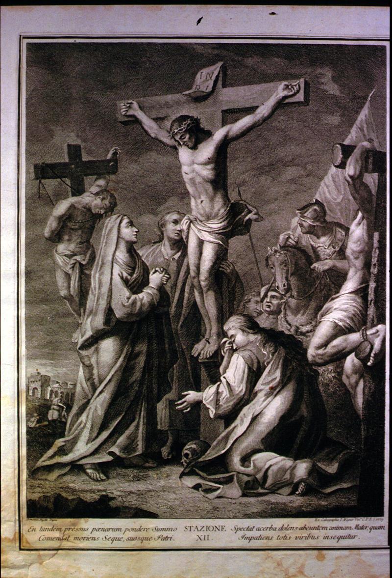 stazione XII: Gesù innalzato e morto in croce (Via Crucis, elemento d'insieme) di Fedeli Domenico Detto Maggiotto, Wagner Joseph (sec. XVIII)