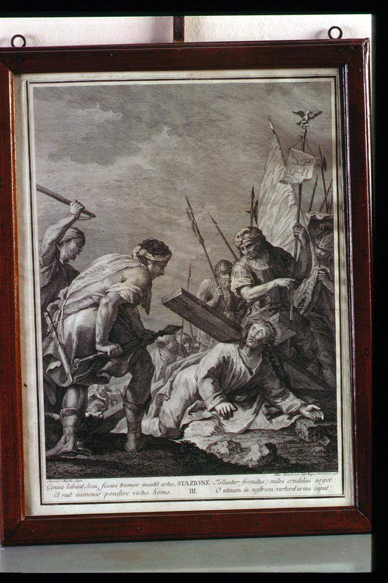 stazione III: Gesù cade sotto la croce la prima volta (Via Crucis) di Berardi Fabio, Wagner Joseph (sec. XVIII)