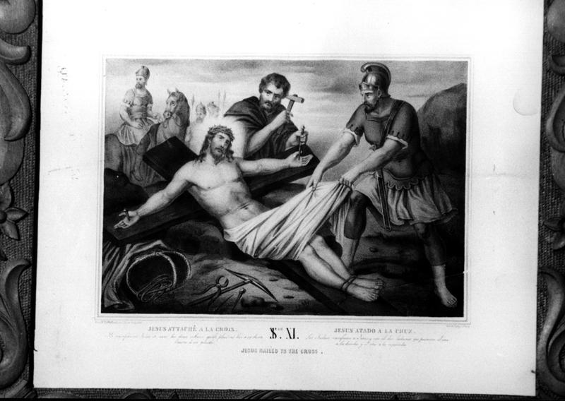 stazione XI: Gesù inchiodato alla croce (stampa a colori) - ambito veneto (sec. XIX)