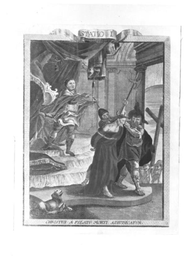 stazione I: Gesù condannato a morte (stampa colorata a mano smarginata) - ambito veneto (sec. XVIII)