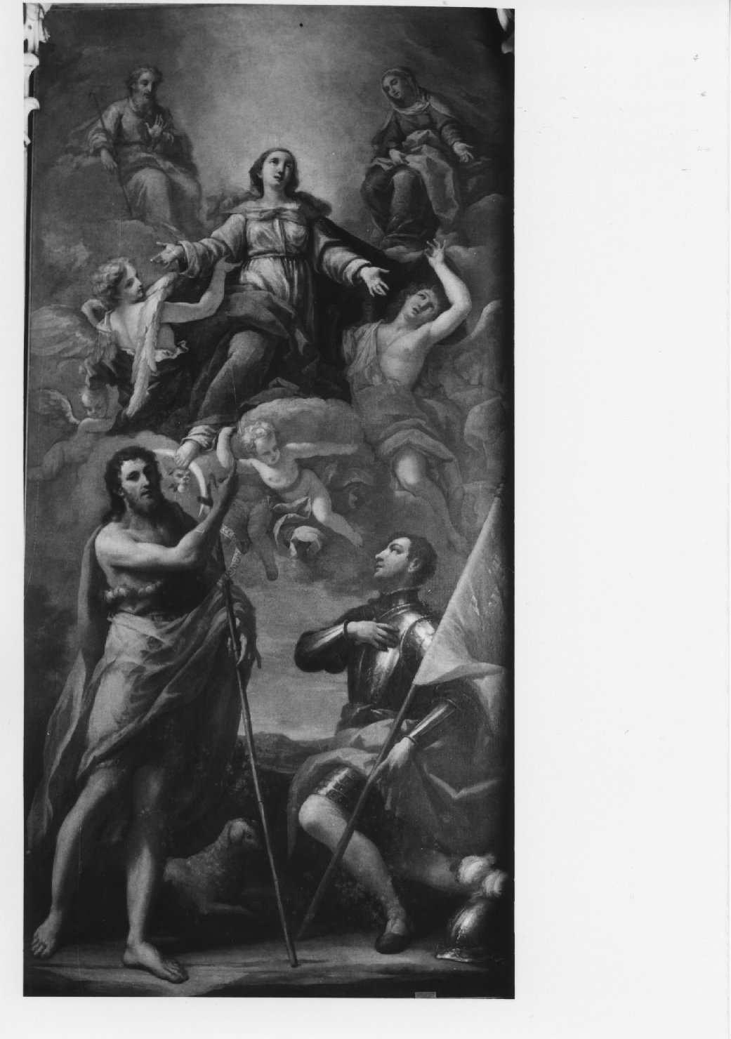 Madonna in gloria tra San Giovanni Battista e San Vittore (dipinto) - ambito veneto (sec. XVI)