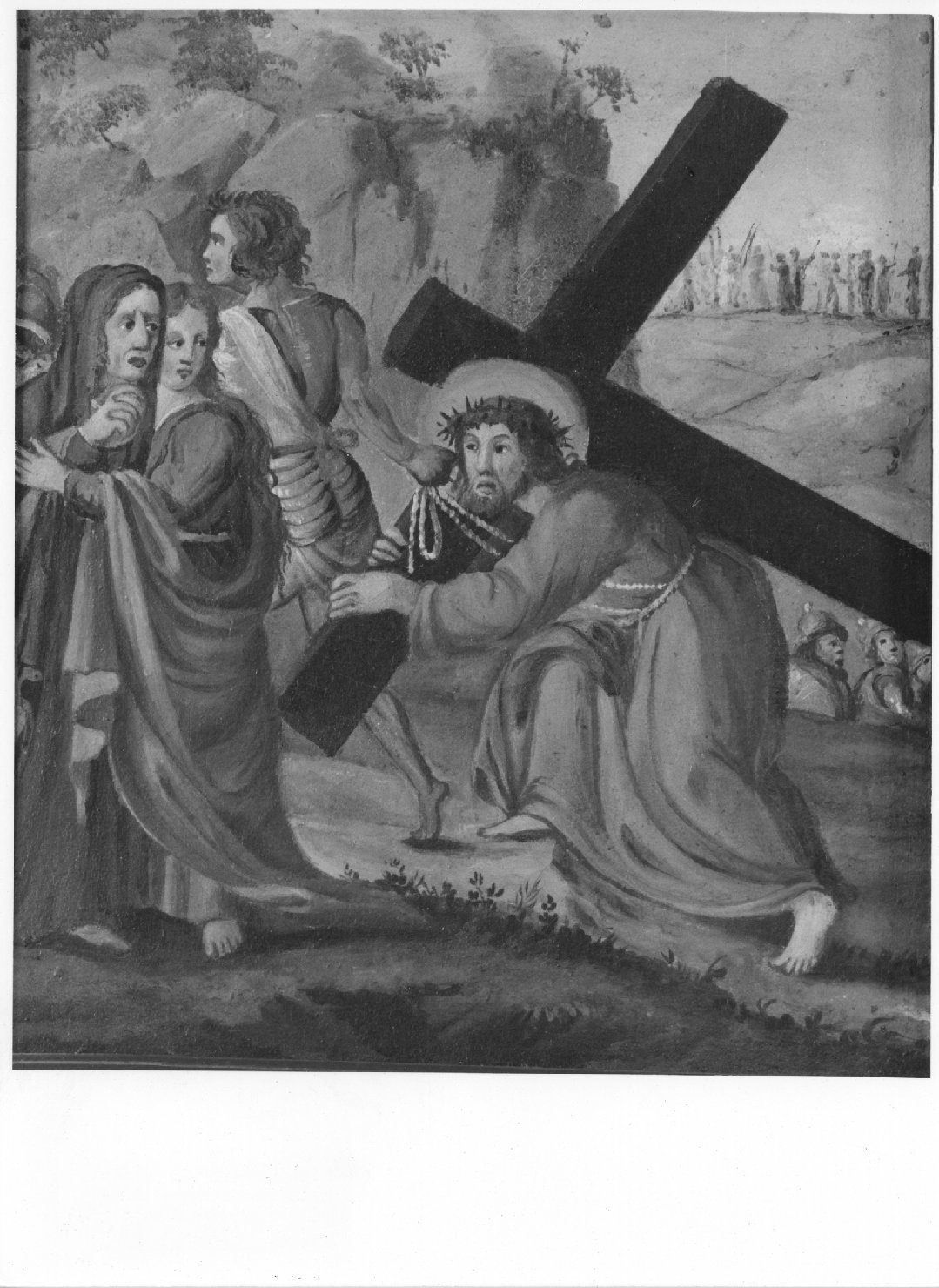 stazione V: Gesù aiutato dal Cireneo a portare la croce (dipinto) - ambito bellunese (sec. XIX)