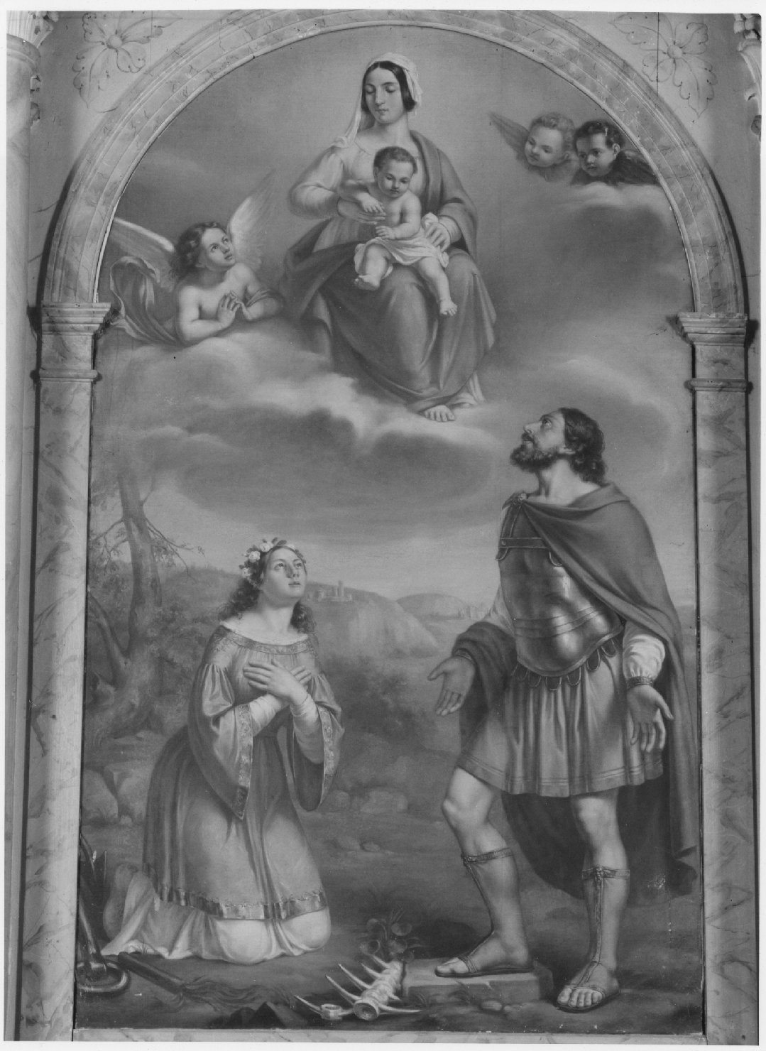 apparizione della Madonna con Bambino a Santa Filomena e San Fermo (pala d'altare) - ambito bellunese (sec. XIX)