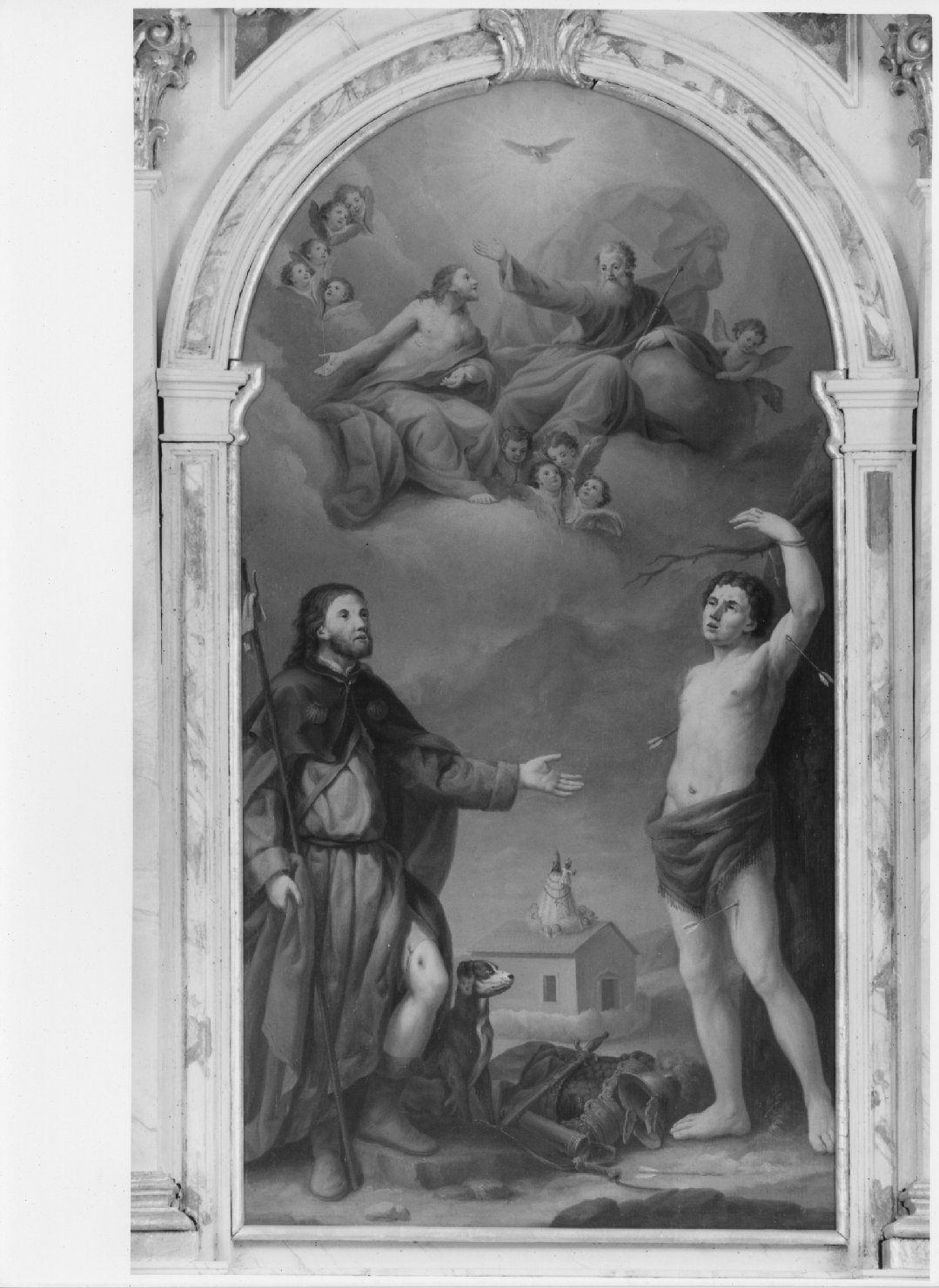 apparizione della Trinità a san Rocco e san Sebastiano (pala d'altare) - ambito bellunese (sec. XIX)
