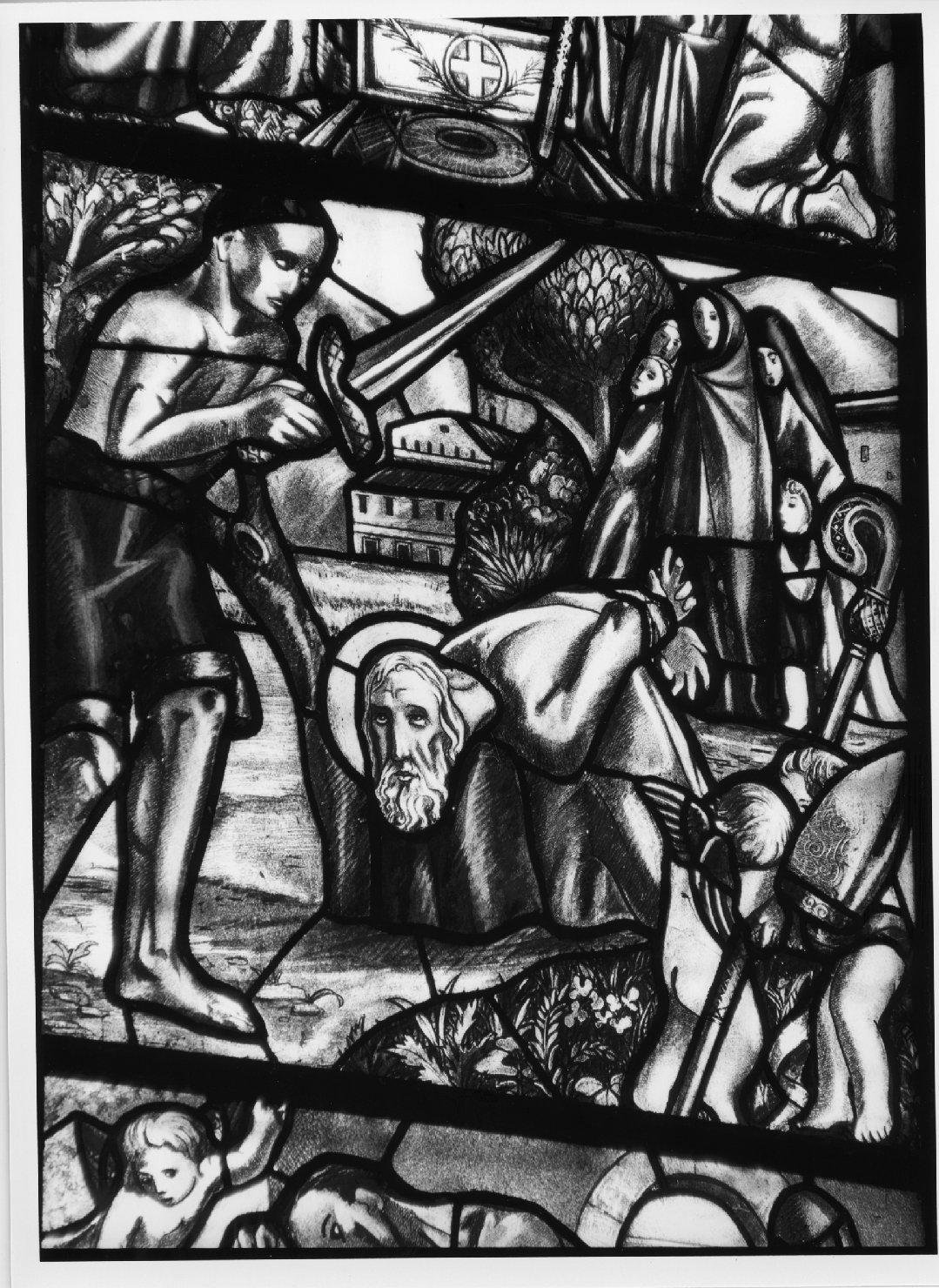 storie della vita di San Biagio: Decapitazione di San Biagio (vetrata) - ambito veneto (sec. XX)