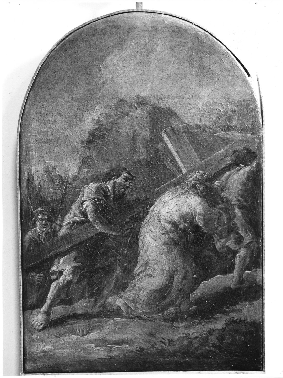 stazione V: Gesù aiutato dal Cireneo a portare la croce (dipinto) - ambito veneto (secc. XVII/ XVIII)