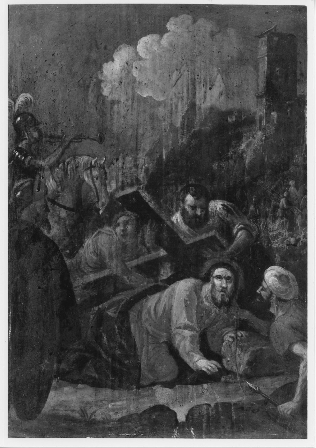 stazione IV: Gesù cade sotto la croce la prima volta (dipinto) - ambito italiano (secc. XVII/ XVIII)