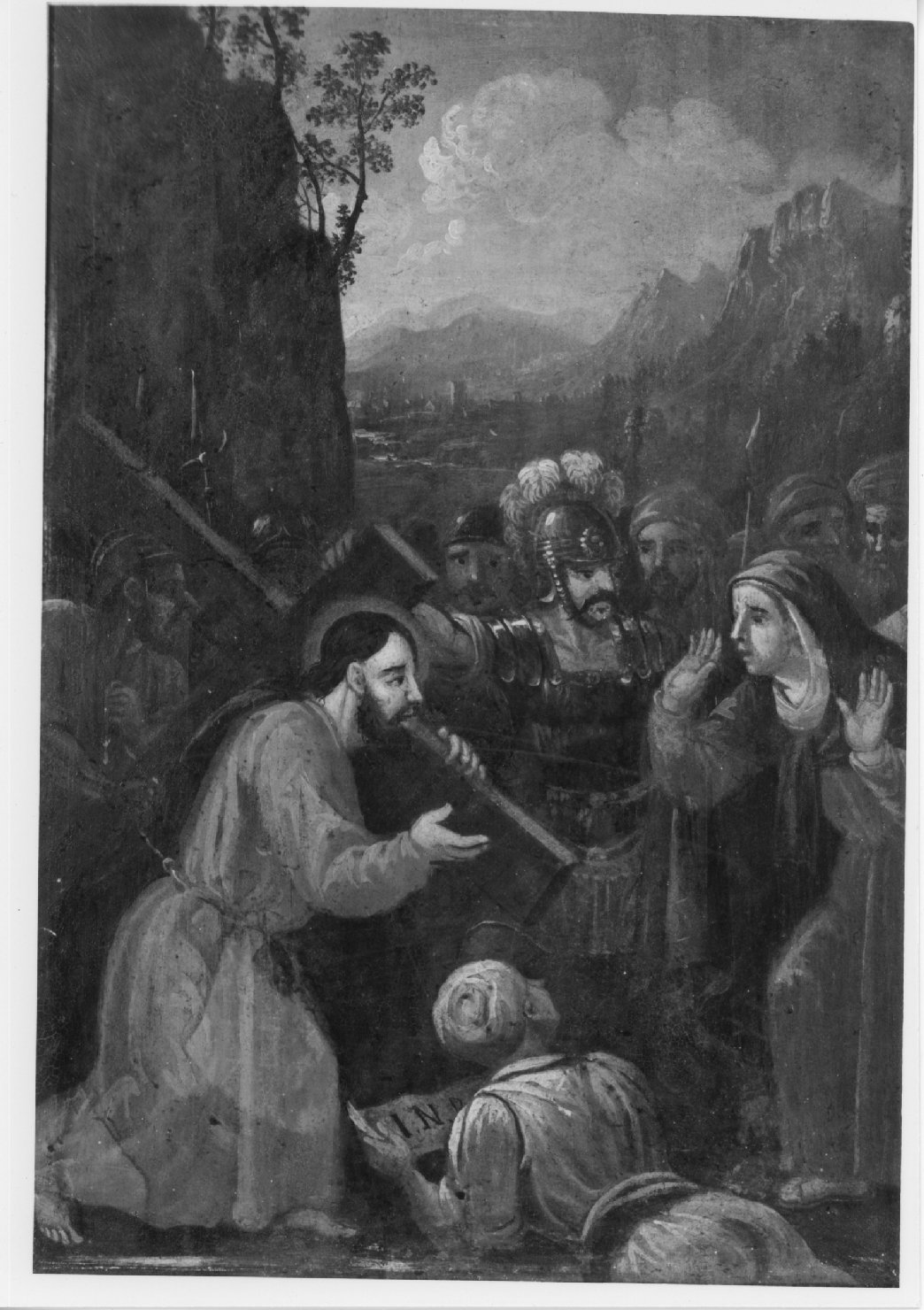 stazione IV: Gesù incontra la Madonna (dipinto) - ambito italiano (secc. XVII/ XVIII)