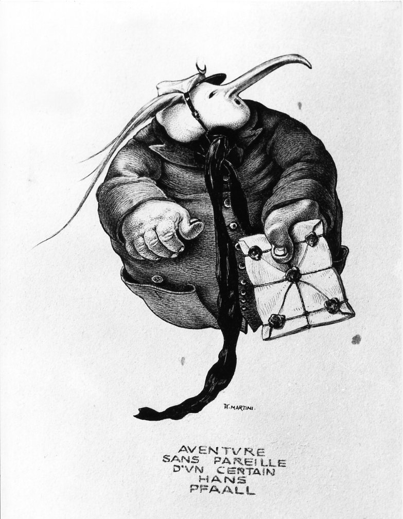 Aventure sans pareille d'un certain Hans Pfaall, personaggio letterario: Hans Pfaall (disegno) di Martini Alberto (sec. XX)