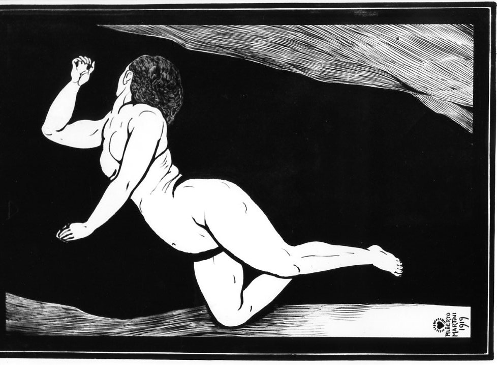 Nudo femnile disteso a terra, nudo femminile (disegno) di Martini Alberto (sec. XX)