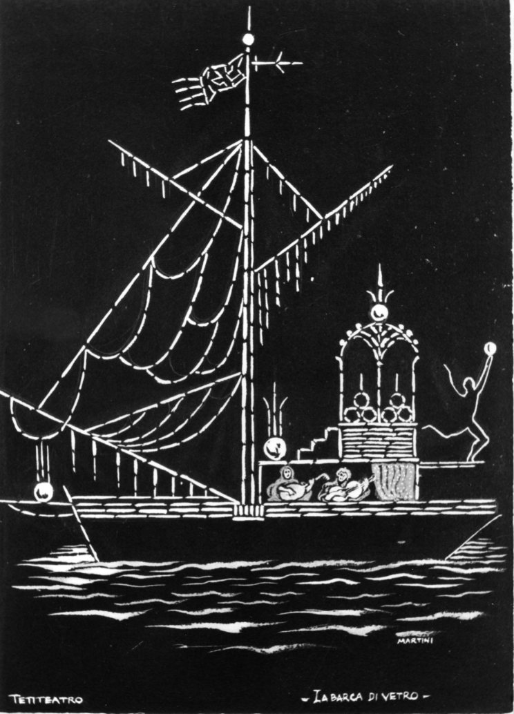 La barca di vetro, allestimento scenografico teatrale (disegno) di Martini Alberto (sec. XX)