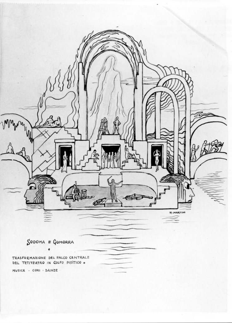 Sodoma e Gomorra, allestimento scenografico teatrale (disegno) di Martini Alberto (sec. XX)