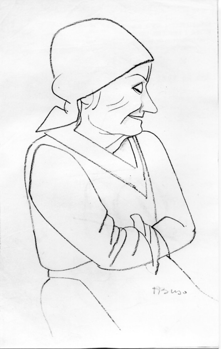 donna anziana (disegno) di Buso Armando (sec. XX)