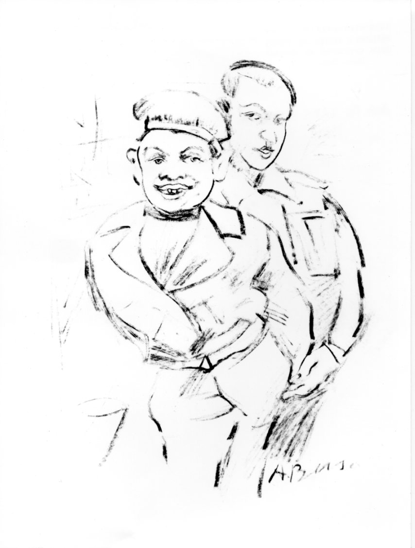 Due handicappati, ragazzi (disegno) di Buso Armando (sec. XX)