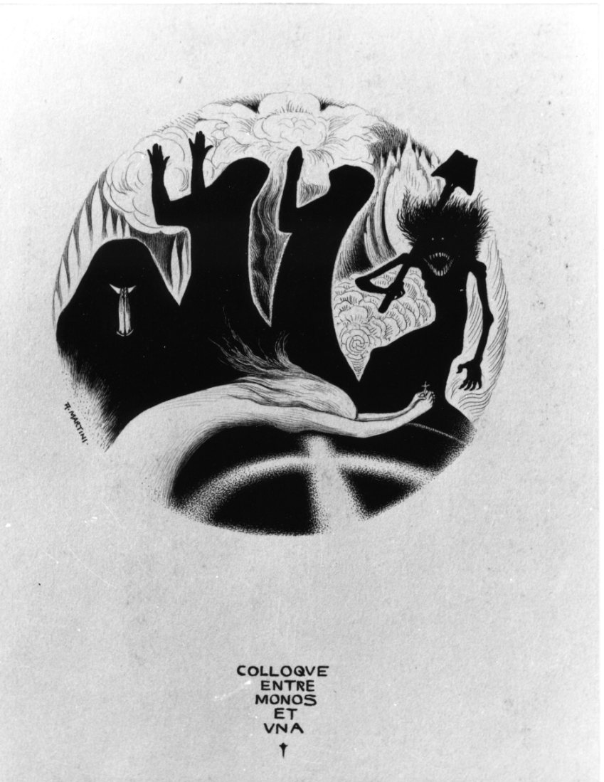 Colloque entre Monos et Una, Una piange sulla tomba di Monos (disegno) di Martini Alberto (sec. XX)