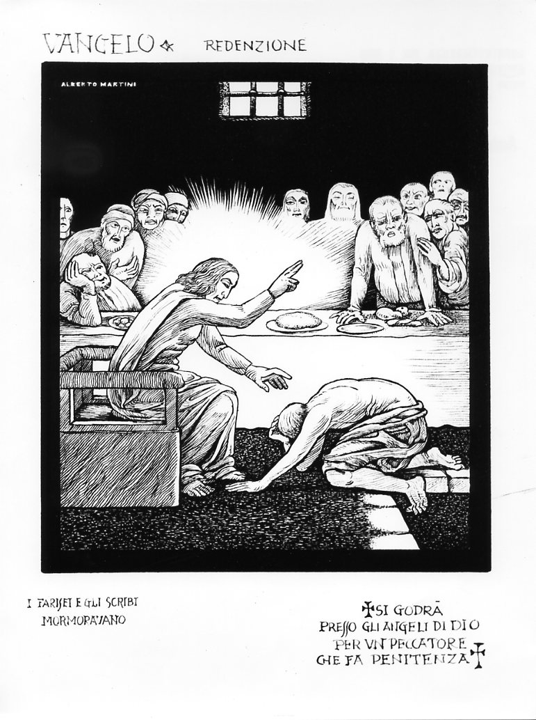 Vocazione di Levi, cena in casa di Levi (disegno) di Martini Alberto (sec. XX)