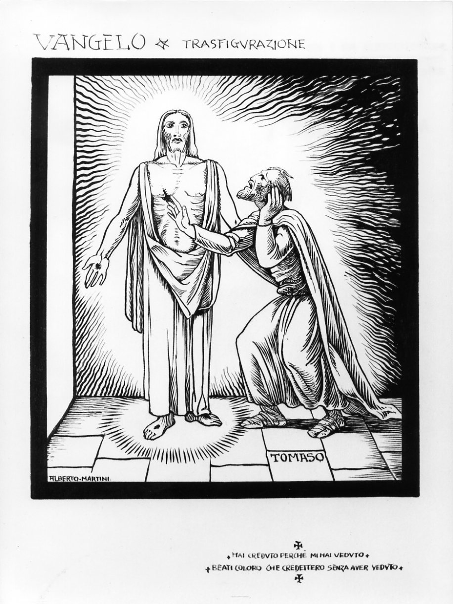 S. Tommaso, incredulità di San Tommaso (disegno) di Martini Alberto (sec. XX)