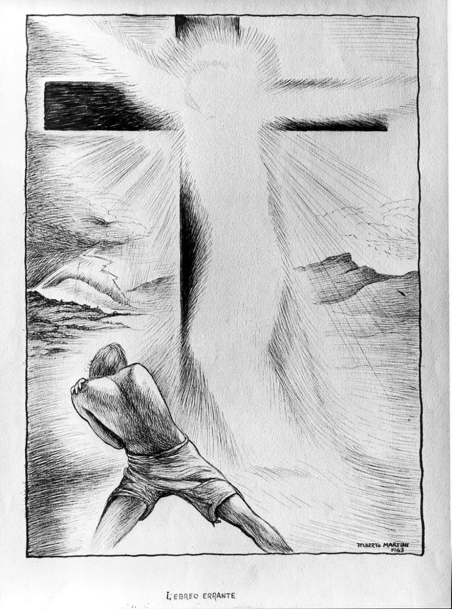 L'ebreo errante, figura allegorica dell'ebreo errante (disegno) di Martini Alberto (sec. XX)