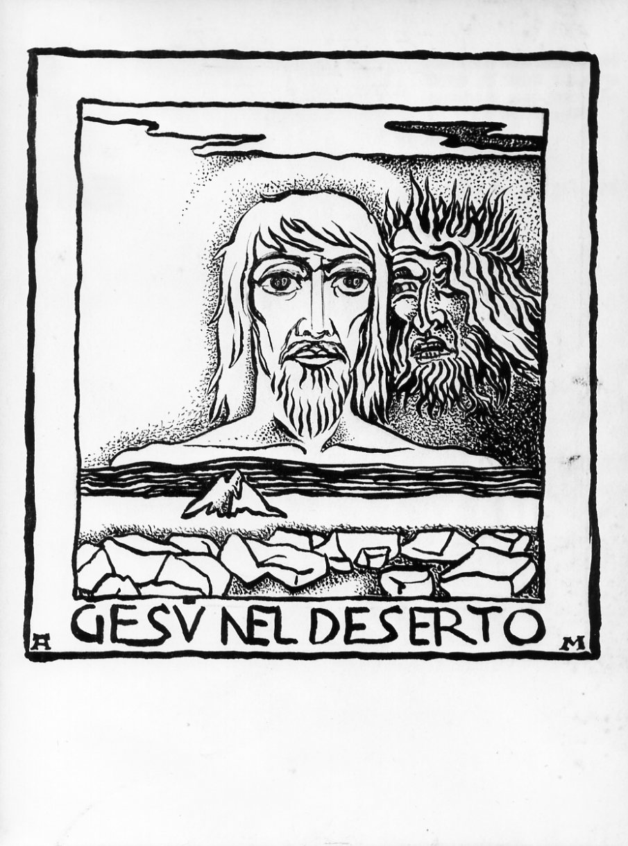 Gesù nel deserto (disegno) di Martini Alberto (sec. XX)