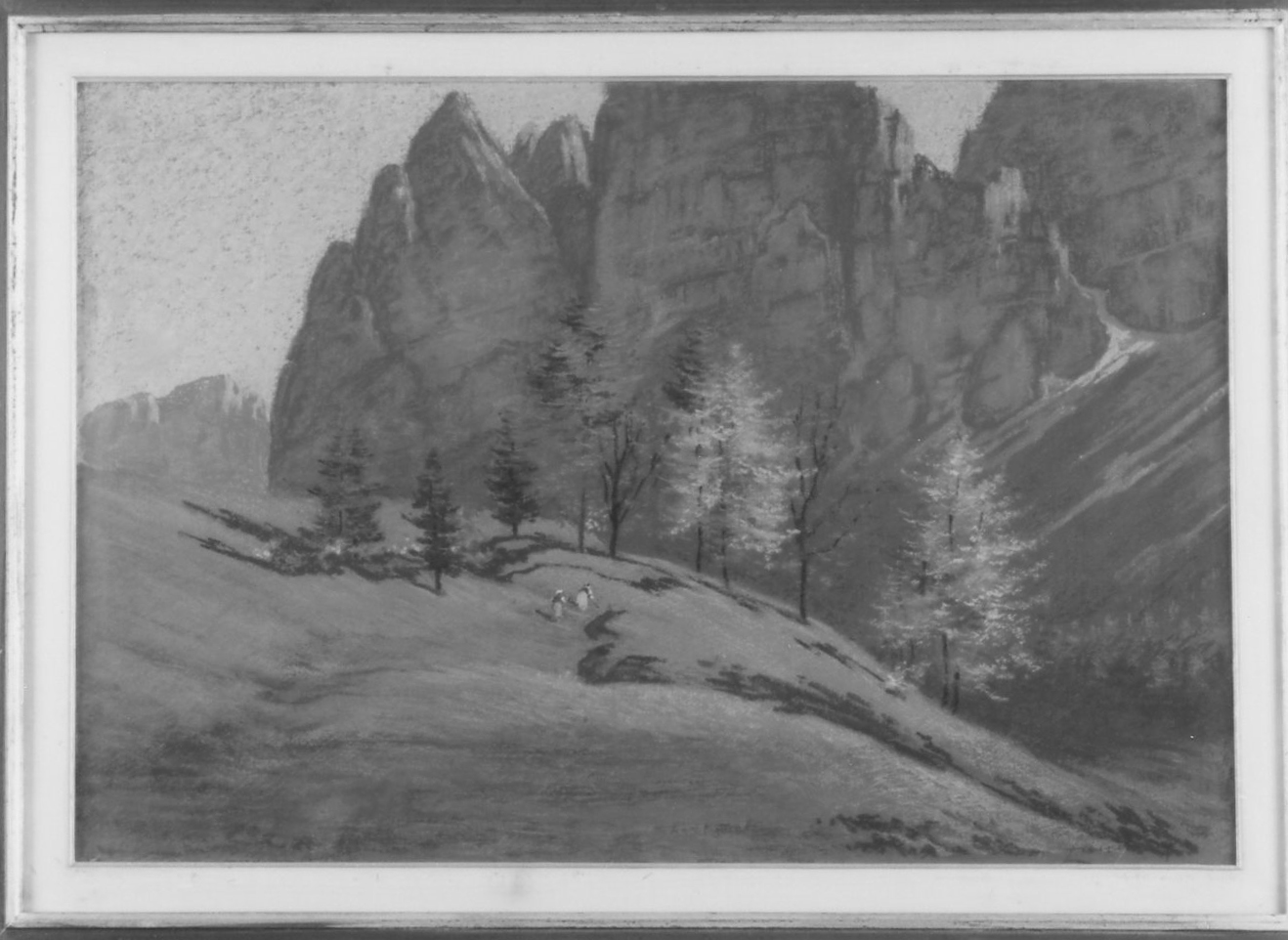 Paesaggio autunnale col Pomagagnon (disegno) di De Zanna Luigi (fine/inizio secc. XIX/ XX)