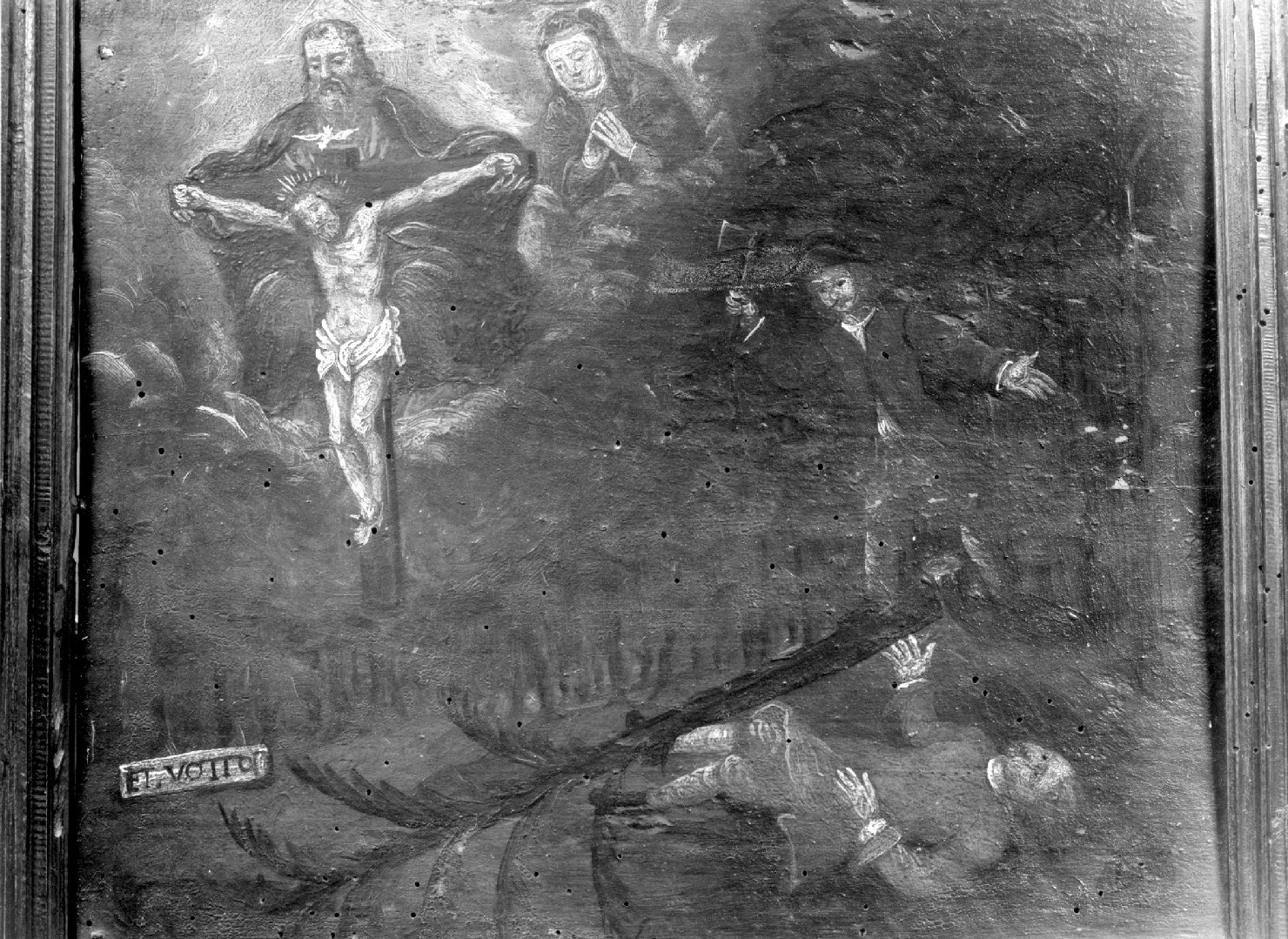 boscaioli in preghiera ringraziano la Madonna e la Santissima Trinità (ex voto) - ambito veneto (sec. XVIII)