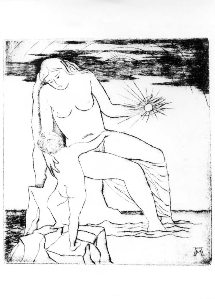 Afrodite e Enea, Afrodite con il figlio Enea bambino (stampa) di Martini Alberto (sec. XX)