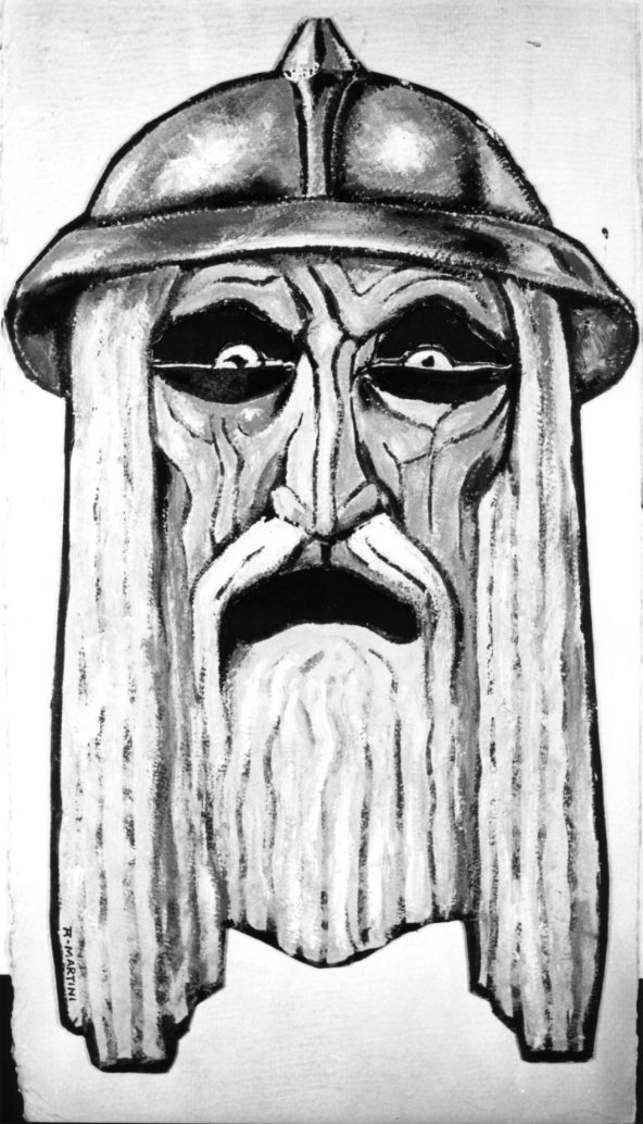 Il parruccone, maschera teatrale (dipinto) di Martini Alberto (sec. XX)