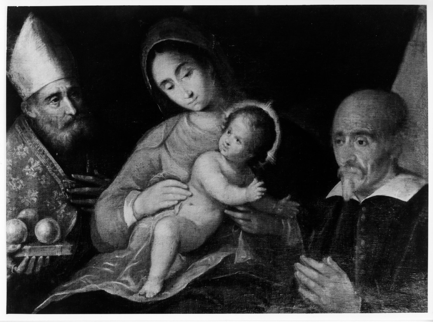 Madonna con Bambino, San Nicola e offerente (dipinto) - ambito veneto (sec. XVII)
