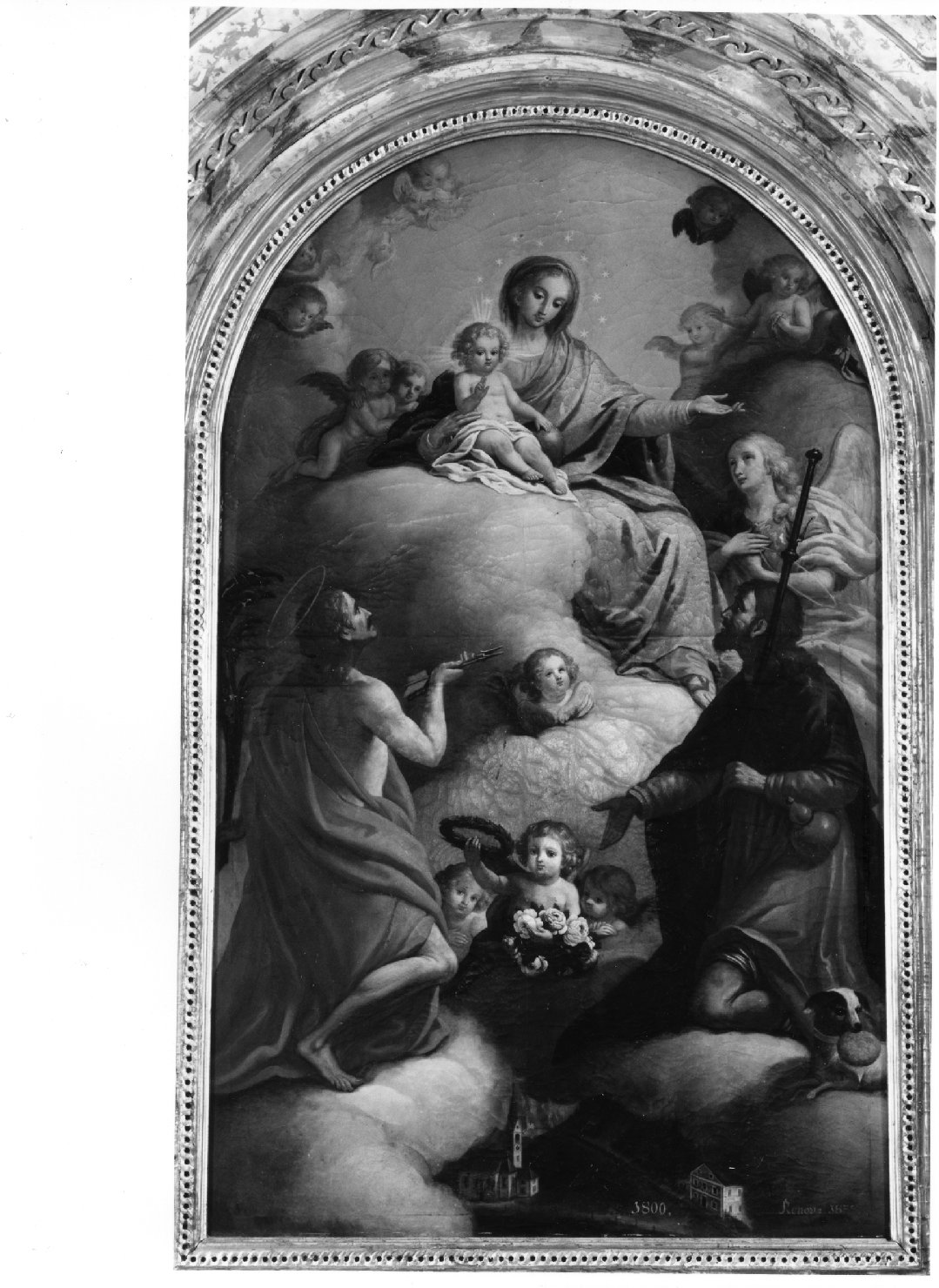 Madonna con Bambino tra San Sebastiano e San Rocco/ Veduta della Chiesa di Colle Santa Lucia (dipinto) - ambito veneto (sec. XIX)