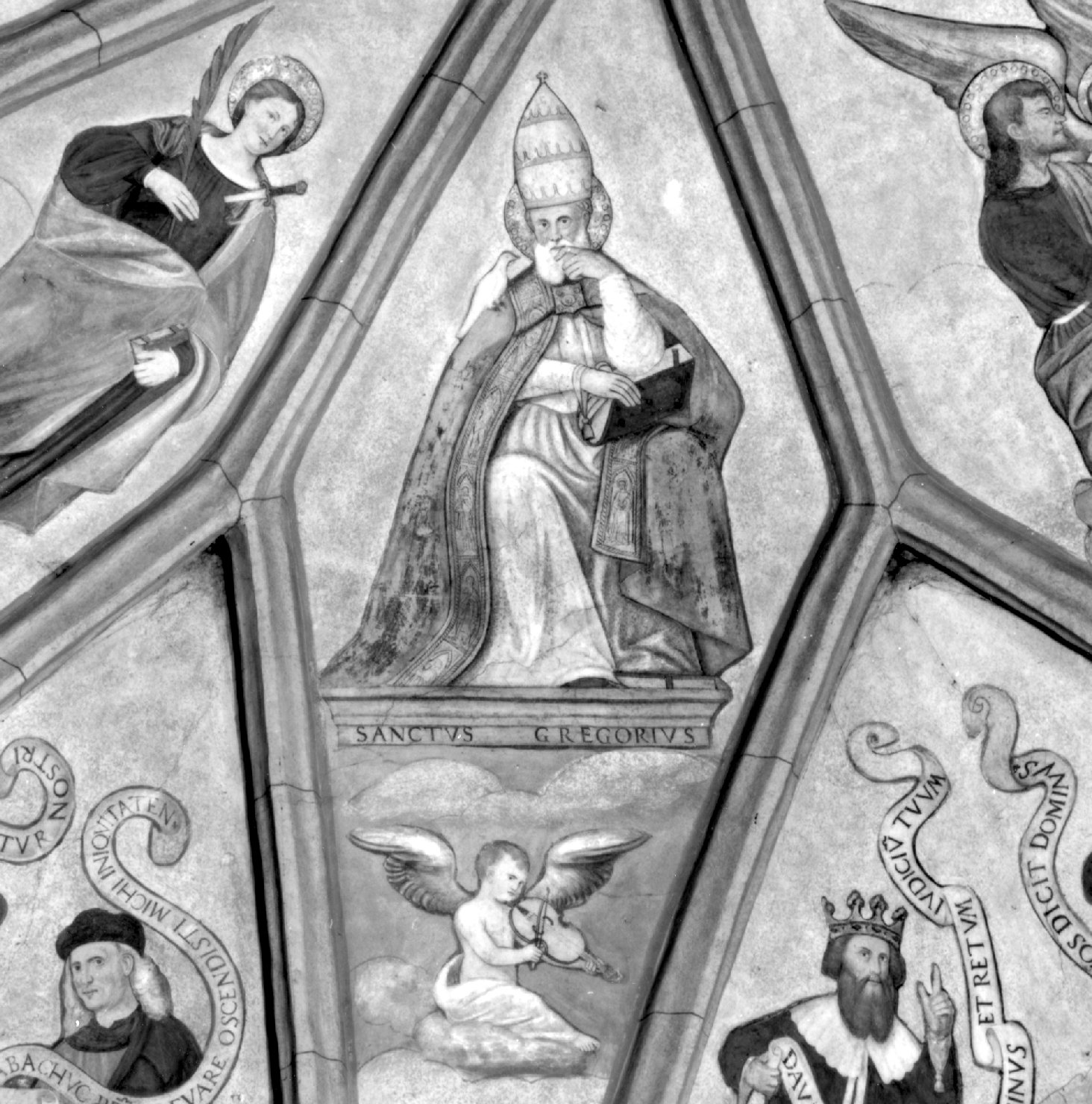 San Gregorio Magno/ angelo musicante (dipinto) - ambito veneto (sec. XVI)