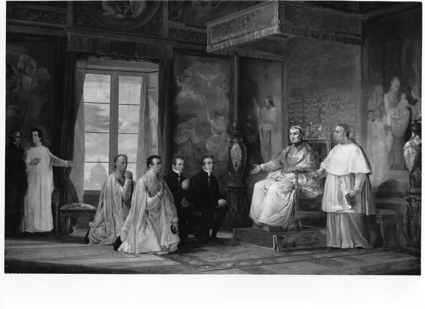 papa Gregorio XVI riceve la Deputazione Bellunese composta da monsig nor G Sperti, monsignor G Zuppani, conte Antonio Agosti e G Pagan i-Cesa (dipinto) - ambito veneto (sec. XIX)