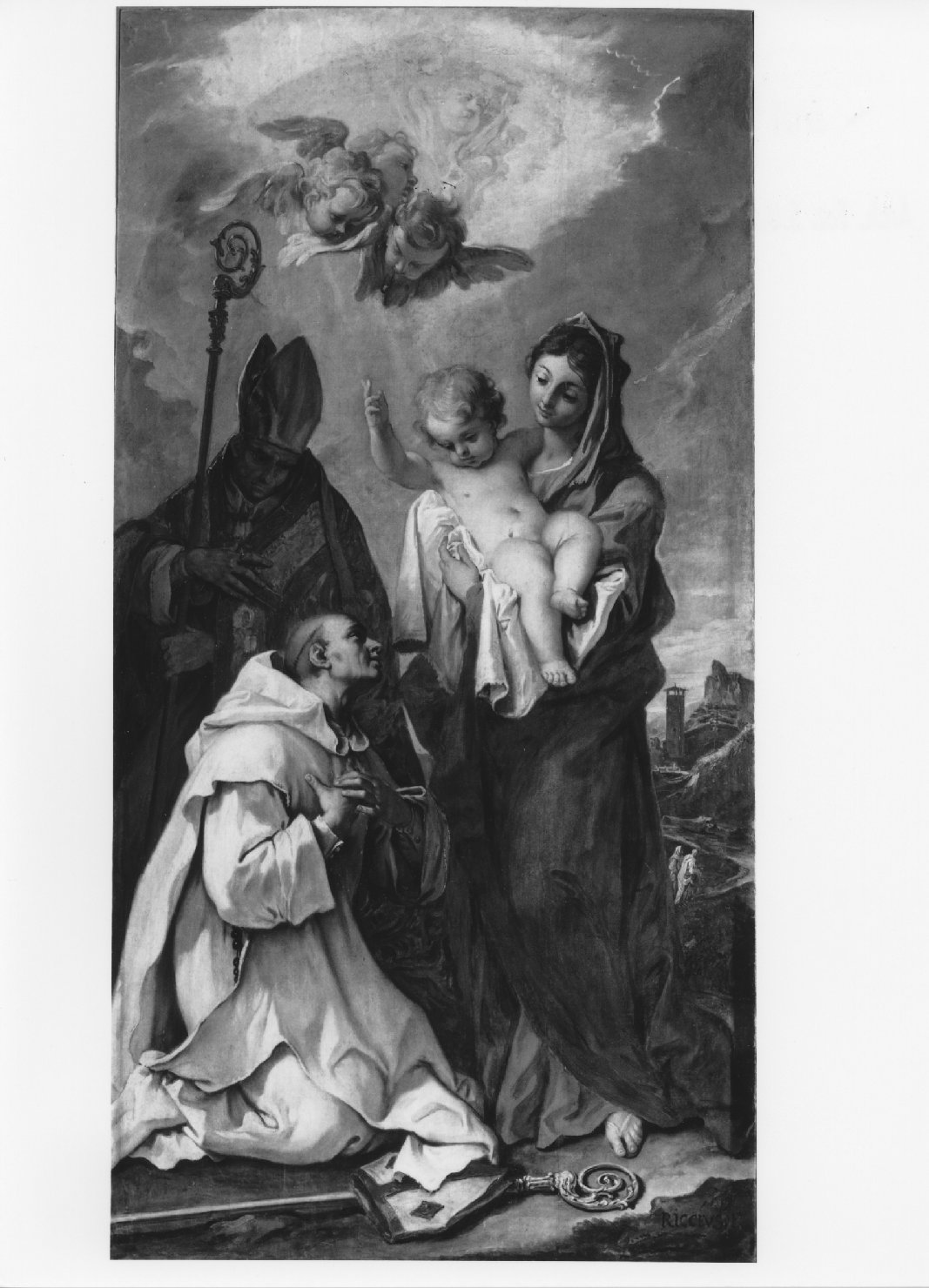 Madonna con Bambino, San Gottardo e San Bruno (dipinto) di Ricci Sebastiano (sec. XVIII)