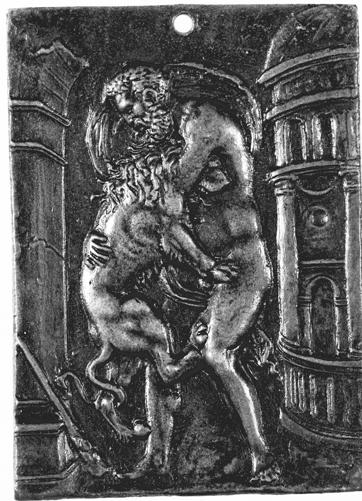 Ercole e il leone di Nemea (placchetta, opera isolata) - bottega padovana (seconda metà sec. XV)