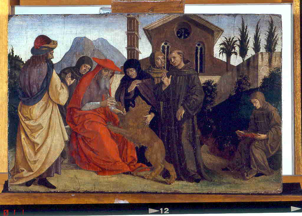 San Girolamo estrae una spina dalla zampa del leone (dipinto, opera isolata) di Aquili Antonio detto Antoniazzo Romano (attribuito) (seconda metà sec. XV)