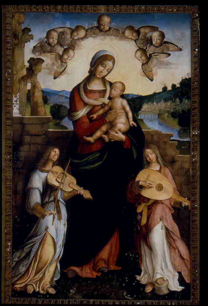 Madonna con Bambino e angeli (dipinto, opera isolata) di Zaganelli Francesco (secc. XV/ XVI)