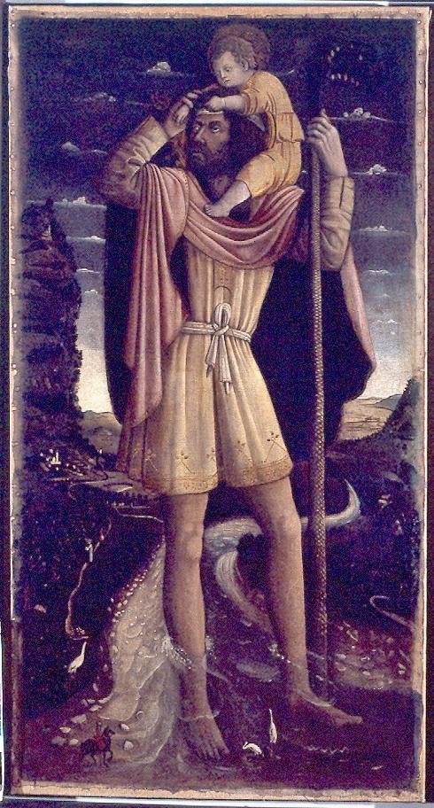 San Cristoforo guada il fiume con Gesù Bambino sulle spalle (dipinto, opera isolata) - ambito veneto (metà sec. XV)