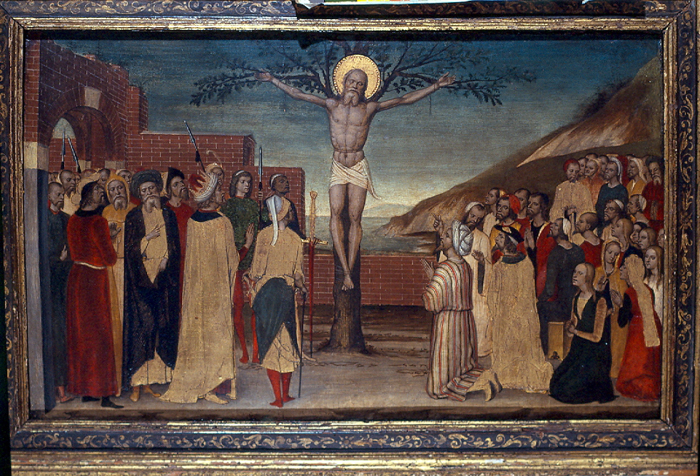 crocifissione di Sant'Andrea (dipinto, opera isolata) di Braccesco Carlo (ultimo quarto sec. XV)