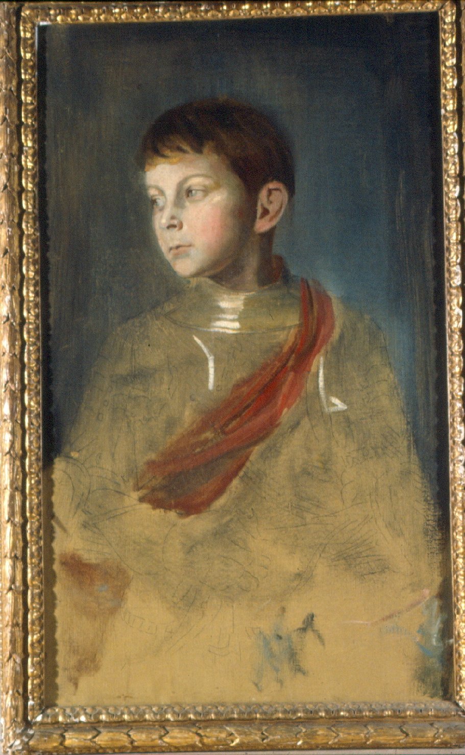 Ritratto di Carlo Franchetti bambino in veste di cavaliere antico, ritratto di bambino (dipinto, elemento d'insieme) di Von Lenbach Franz (secc. XIX/ XX)